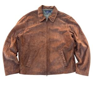 J. Crew Mens Brown Suede Leather Harrington Jacket Full Zip XL Vintage Brown